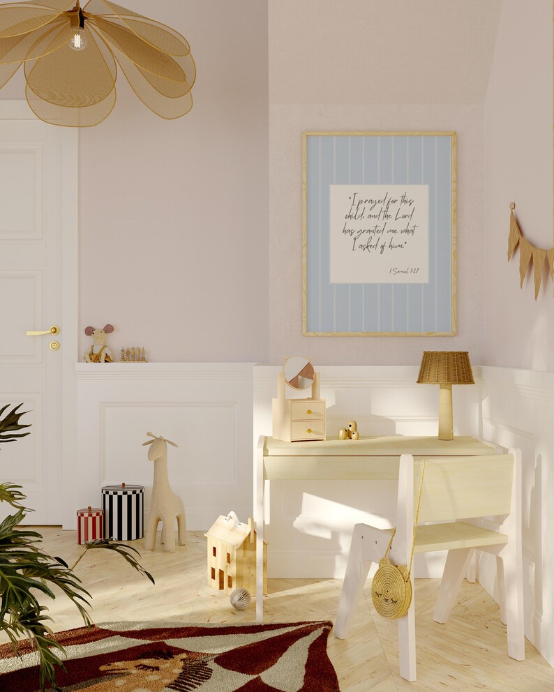 Elegant baby boy nursery wall art with timeless Christian scripture and vintage charm.