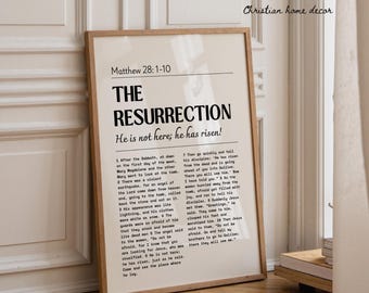 Matthew 28 Wall Art Printable, He Is Risen, Christian Easter Decor, Bible Verse Print, Neutral Faith Wall Art