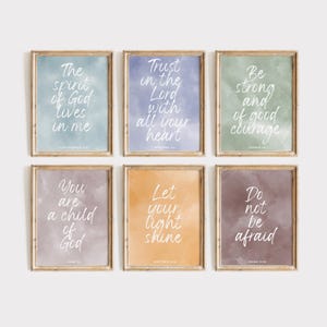 Boy Nursery Bible Verse Print Set of 6, Kids Room Artwork, Scripture Wall Art, Christian Wall Decor, Colorful Religious Art