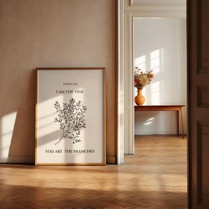 I Am The Vine, John 15:5, Bible Verse Print, Modern Minimalist Christian Wall Art, Bible Chapter, Prayer Room Decor, Christian Home Decor