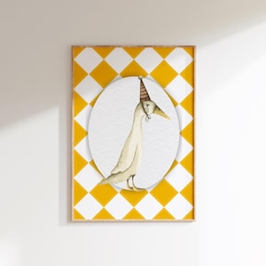 Silly Goose Art Cute Goose Poster Yellow Nursery Decor Yellow Coquette Print Goose Print Room Decor Girl Room Print Farm Animal Printable