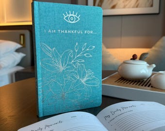 Blue Gratitude Journal | 120 Pages | Guided Mindfulness Notebook | I Am Thankful For