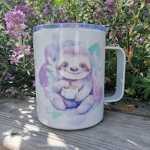 Thermobecher personalisiert Kaffeetasse mit Name Thermotasse Faultier Geburtstag Valentinstag Ostern Geschenk beste Freundin (ca. 280ml)