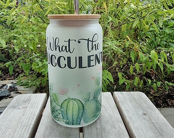 Coffee glass plant succulents with bamboo lid, coffee mug, Christmas, ATTENTION WORD CHOICE, Affirmation, Birthday, Gift, 16oz (455ml)