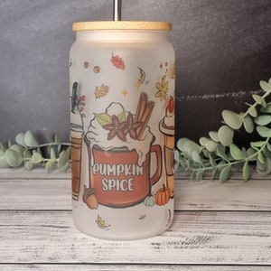 Cup Halloween Pumpkin Coffee Glass with Bamboo Lid Coffee Cup Coffee Mug Autumn Pumpkin Spiced Latte Birthday Gift 16oz (455ml)