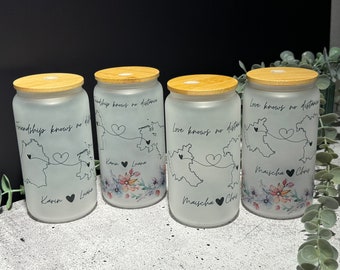Fernbeziehung Freundschaft Geschenk beste Freundin Valentinstag Geburtstagsgeschenk 16oz personalisiertes Trinkglas mit Deckel
