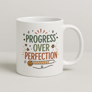 Progress Over Perfection Motivations-Tasse 11oz Keramik Geschenk Weihnachten Frauen & Männer Inspirierende Sprüche Büro Home Office