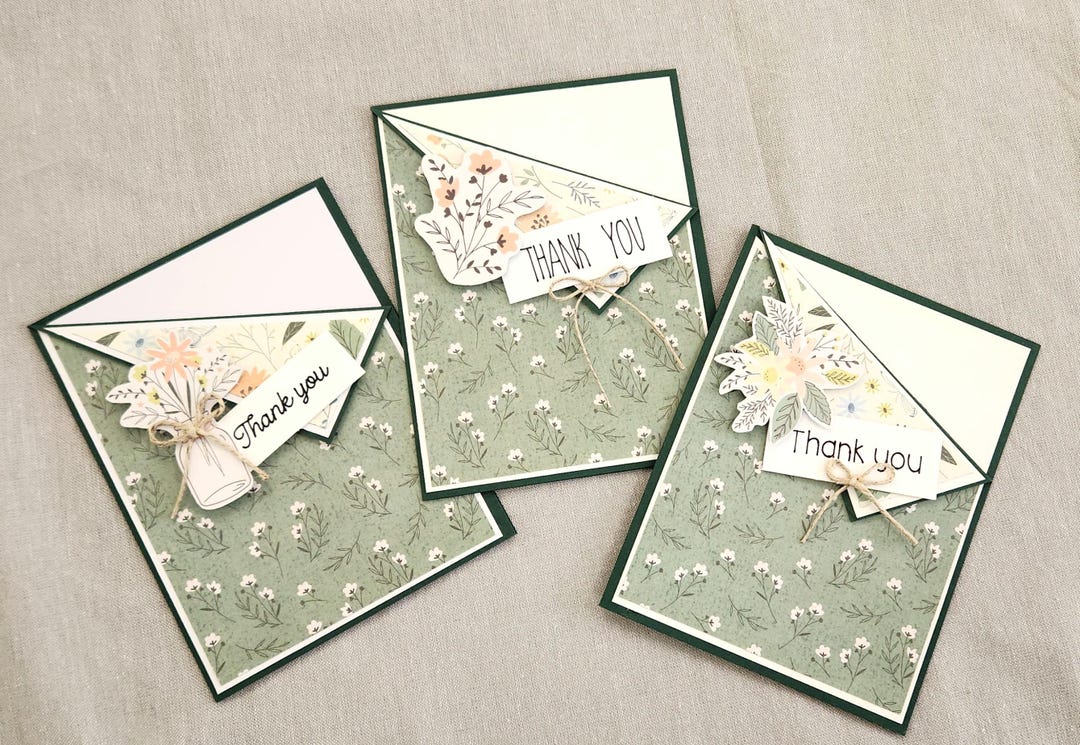 Floral Thank You Cards, Set of 3, Handmade, Blank Inside - Etsy