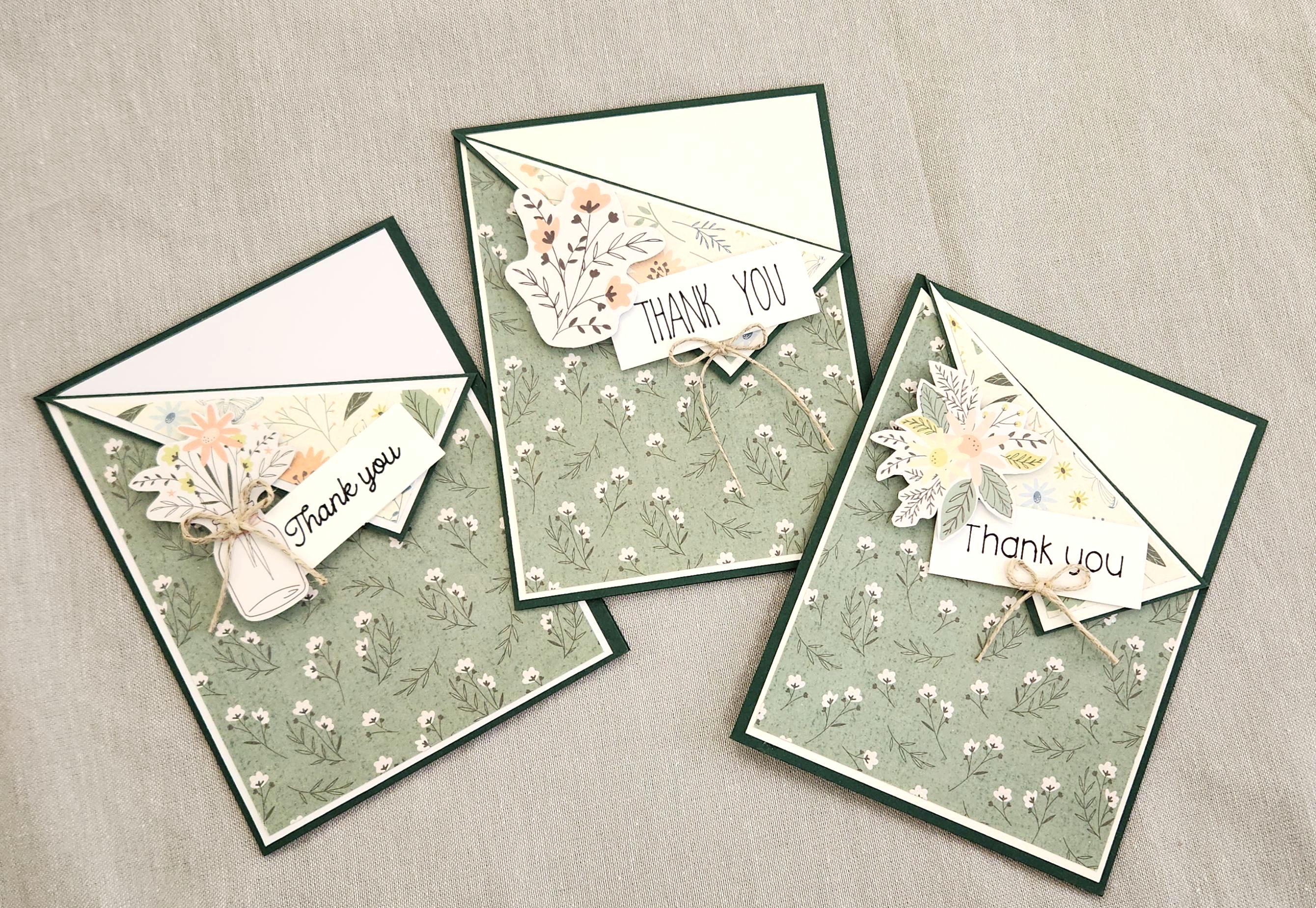 Floral Thank You Cards, Set of 3, Handmade, Blank Inside - Etsy