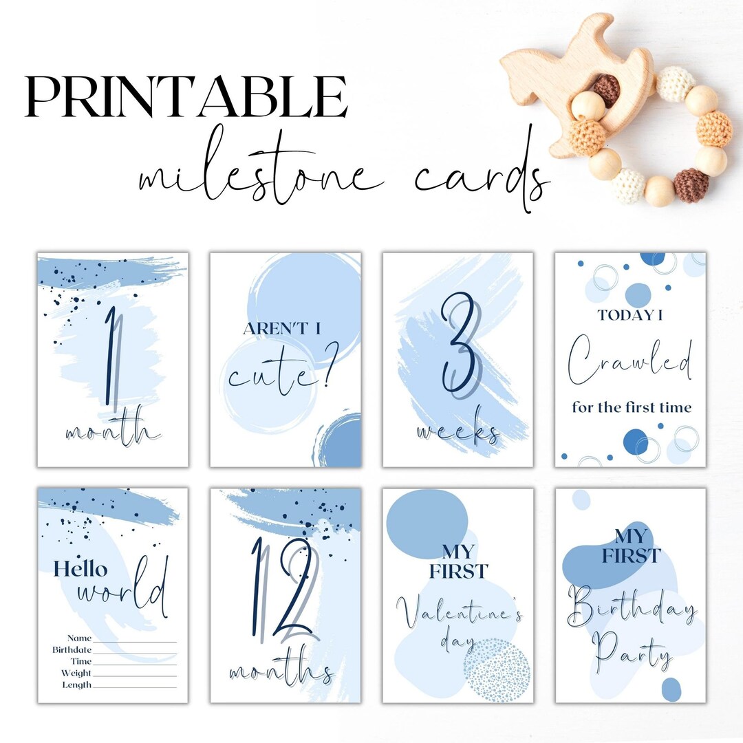 Printable Baby Boy Milestone Cards, Keepsake Baby Blue Milestone Cards ...