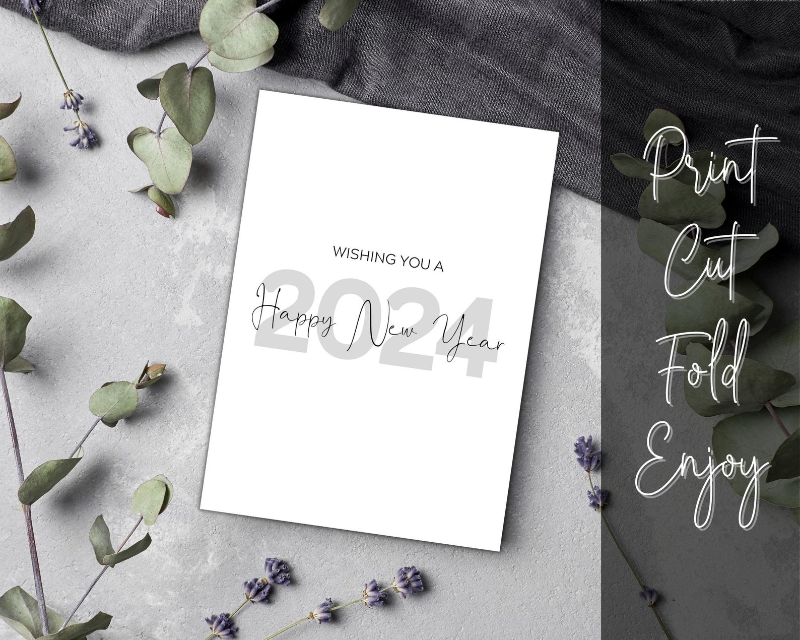 Printable Happy New Year 2024 Card Instant Download New Year Postcard