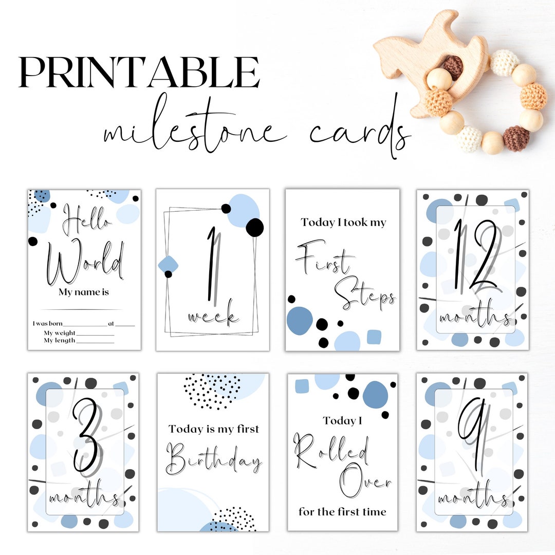 Printable Milestone Cards, Keepsake Milestone Cards, Baby Shower Gift, Baby Blue Milestone Cards ...