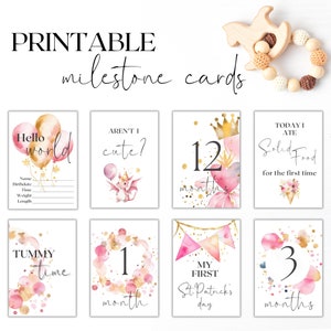 Tarjetas imprimibles de hitos para niñas, tarjetas de hitos de recuerdo en color rosa para bebés, regalo para baby shower, regalo para niñas, tarjetas de hitos de descarga instantánea