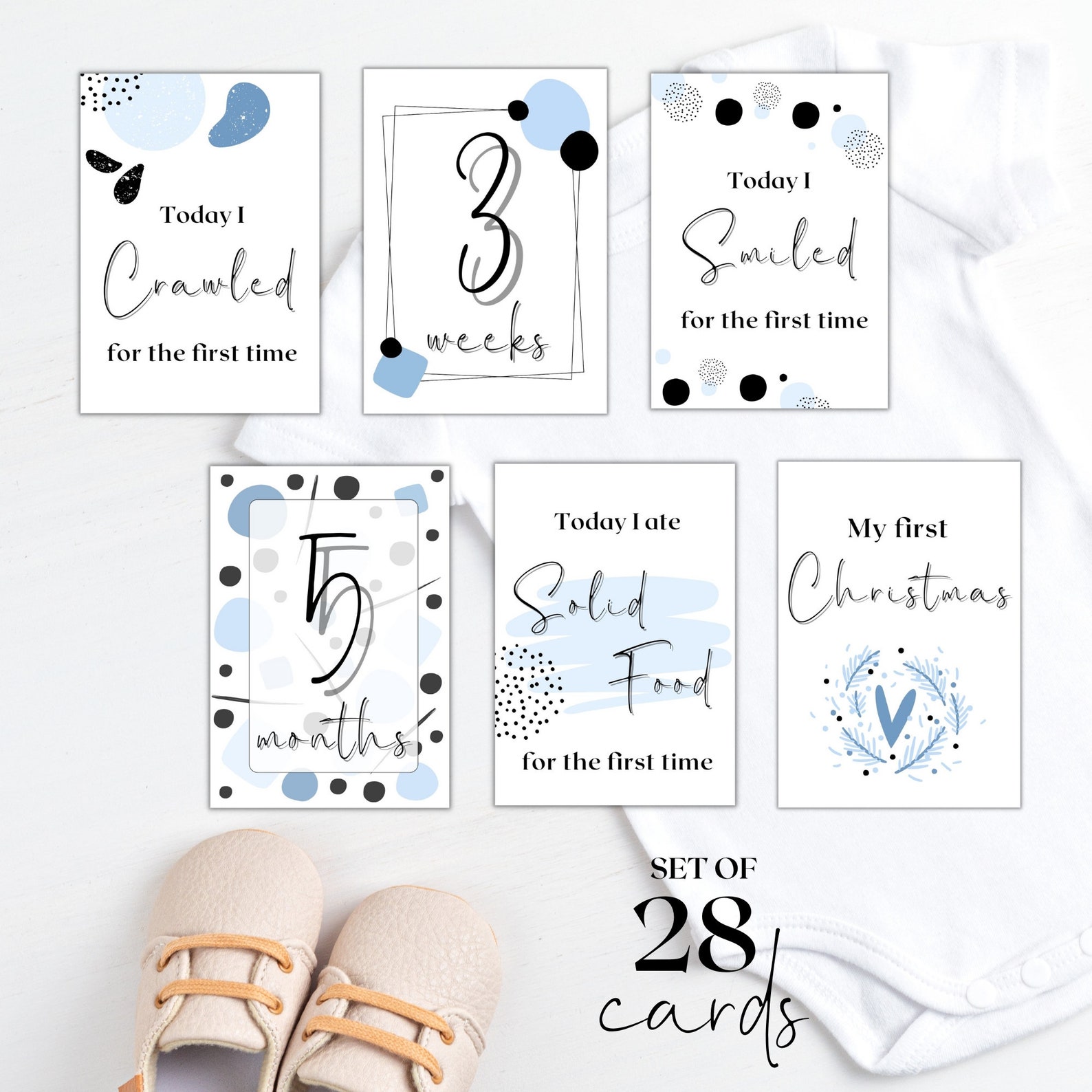 Printable Milestone Cards, Keepsake Milestone Cards, Baby Shower Gift, Baby Blue Milestone Cards ...