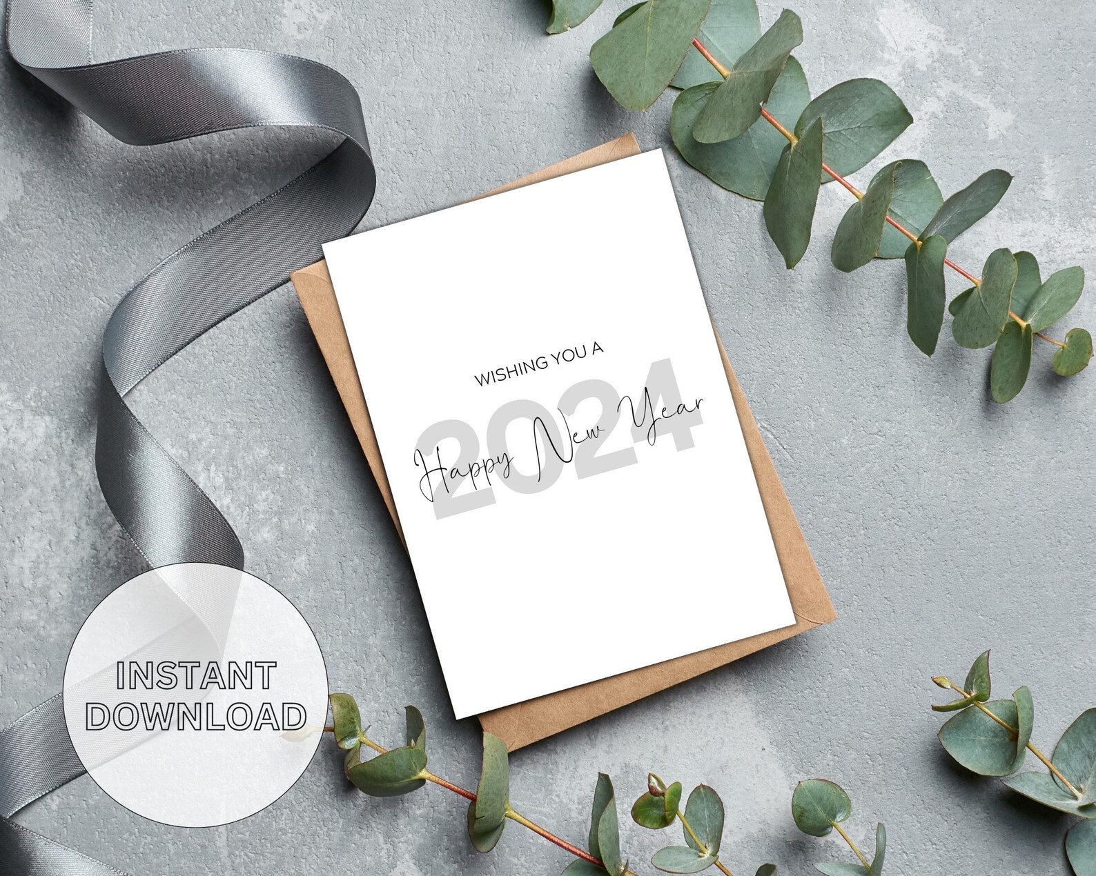 Printable Happy New Year 2024 Card Instant Download New Year Postcard