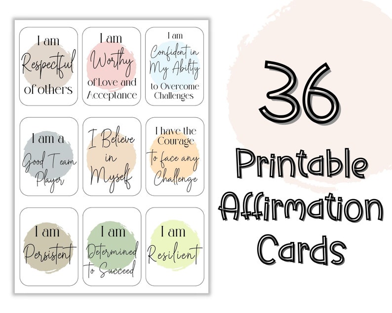 Set of 36 Printable Positive Affirmation Cards for Kids, Words of ...