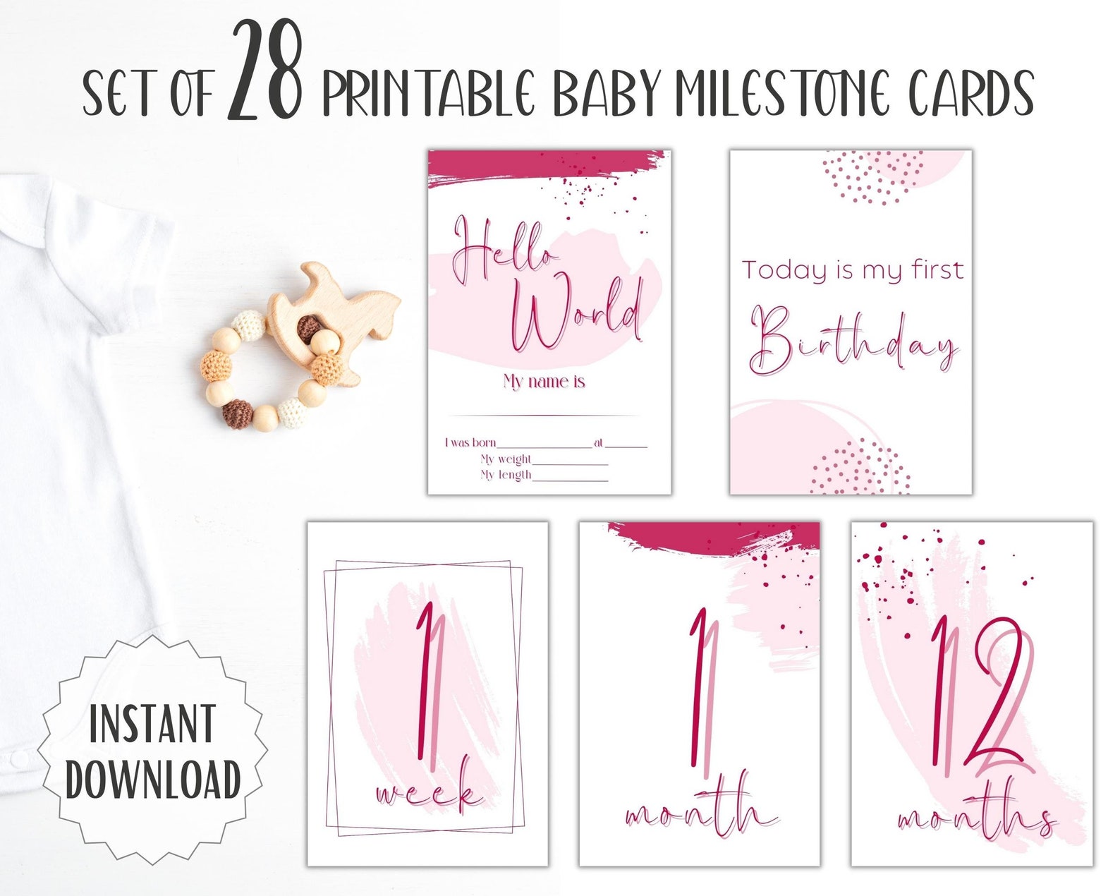 Printable Baby Girl Milestone Cards Keepsake Pretty Pink - Etsy