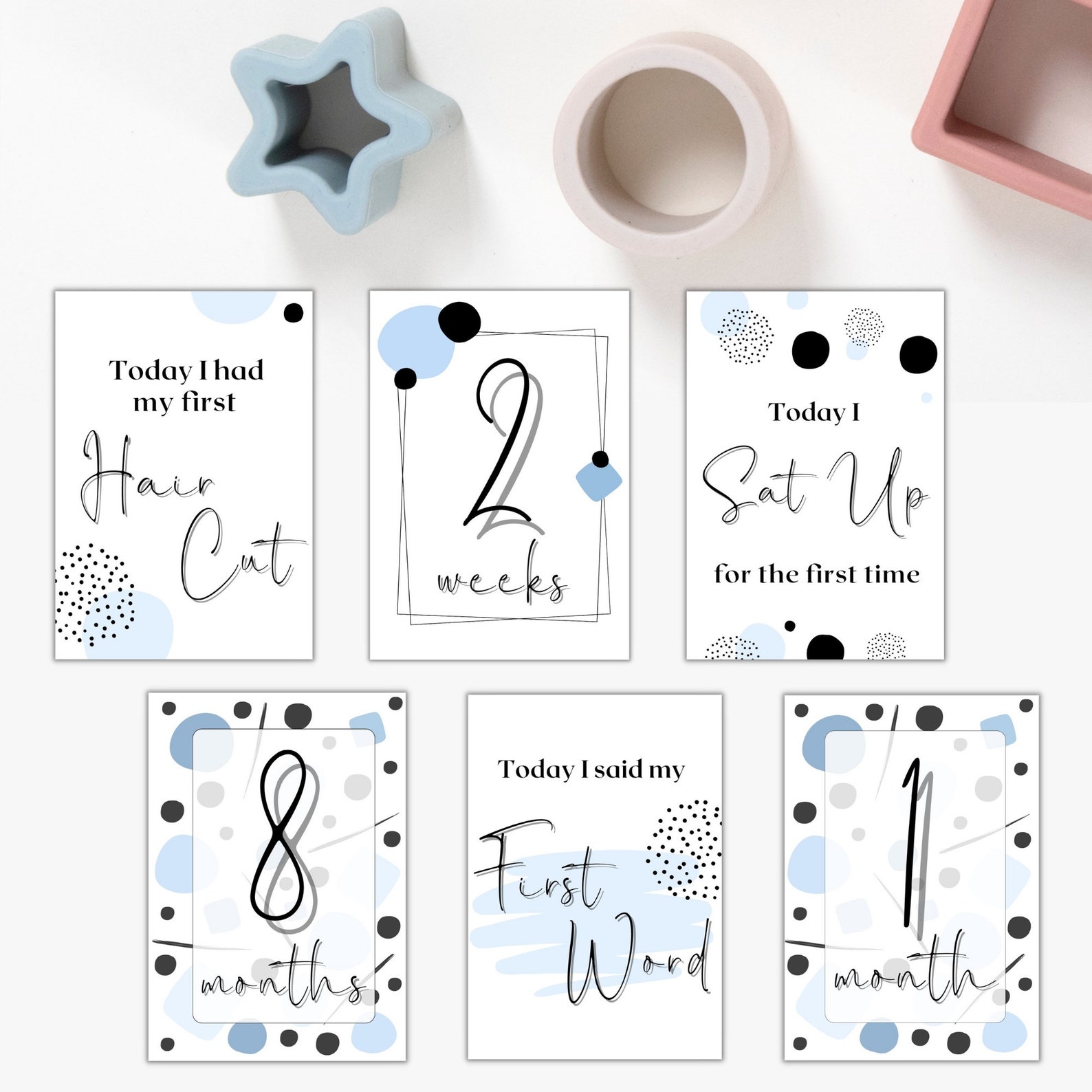 Printable Milestone Cards, Keepsake Milestone Cards, Baby Shower Gift, Baby Blue Milestone Cards ...