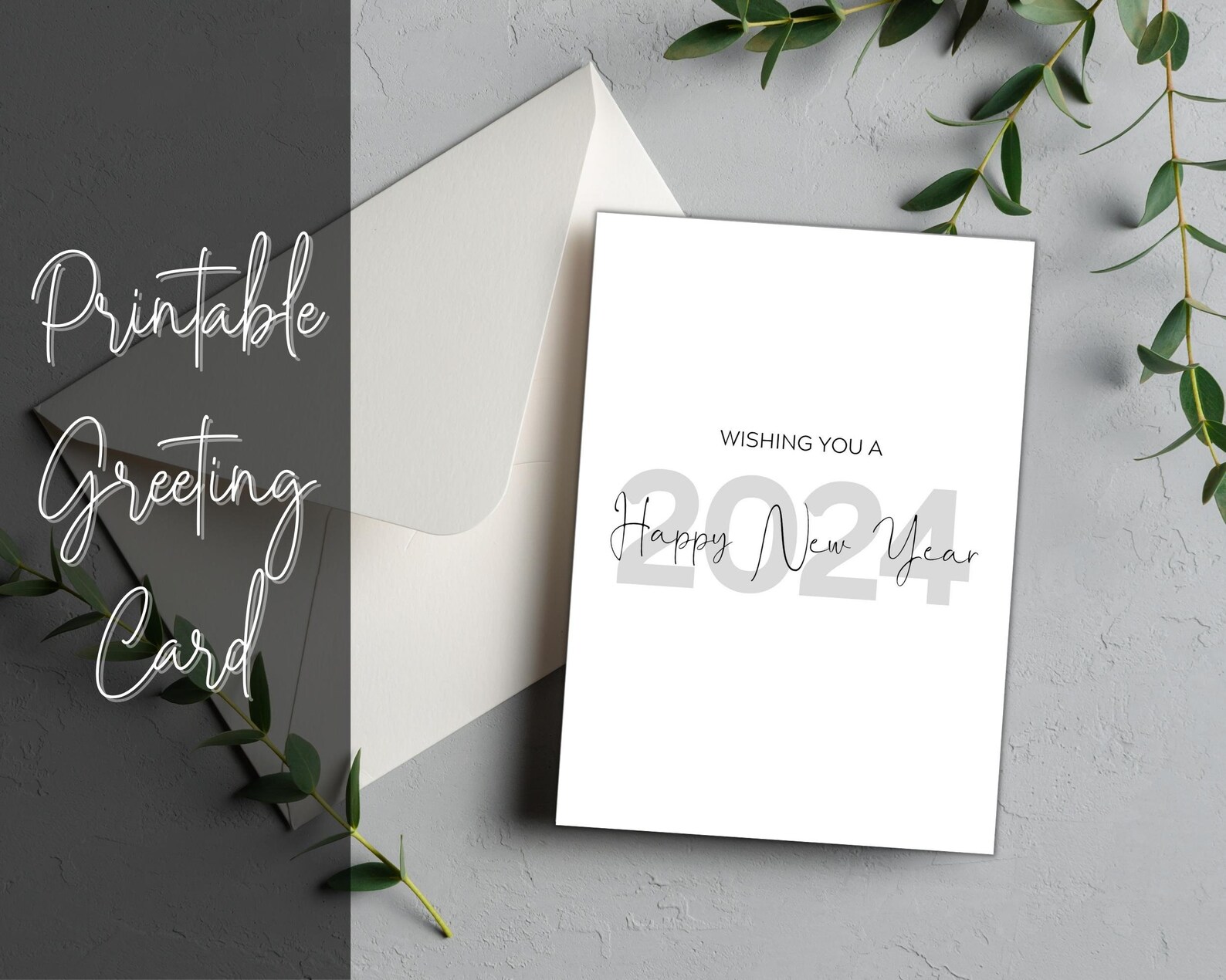 Printable Happy New Year 2024 Card Instant Download New Year Postcard