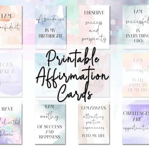 44 tarjetas imprimibles de afirmaciones positivas, tarjetas de afirmación de bienestar, tarjetas de manifestación, afirmaciones de aliento diarias, atención plena