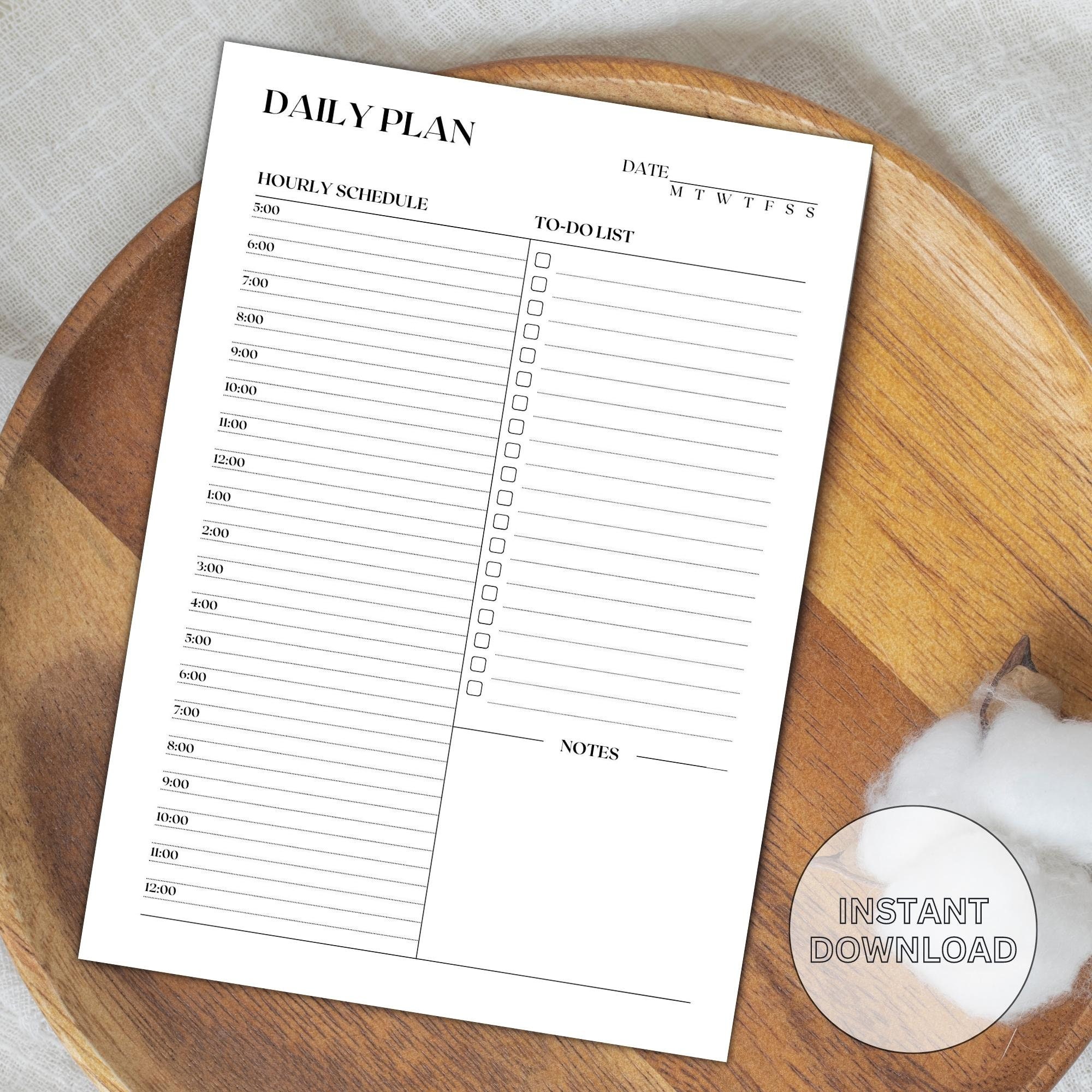 Classic and Minimal Daily Plan Printable Daily to Do List for - Etsy