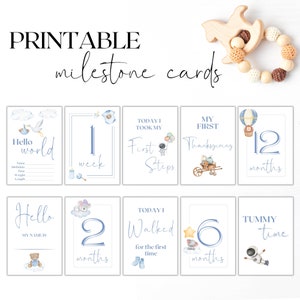 Tarjetas imprimibles de hitos para bebés varones, tarjetas de hitos de recuerdo para bebés varones, regalo para baby shower, regalo para bebés varones, tarjetas de hitos de descarga instantánea