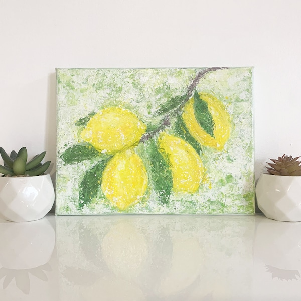 Petit Tableau Peinture Acrylique Branche de Citrons
