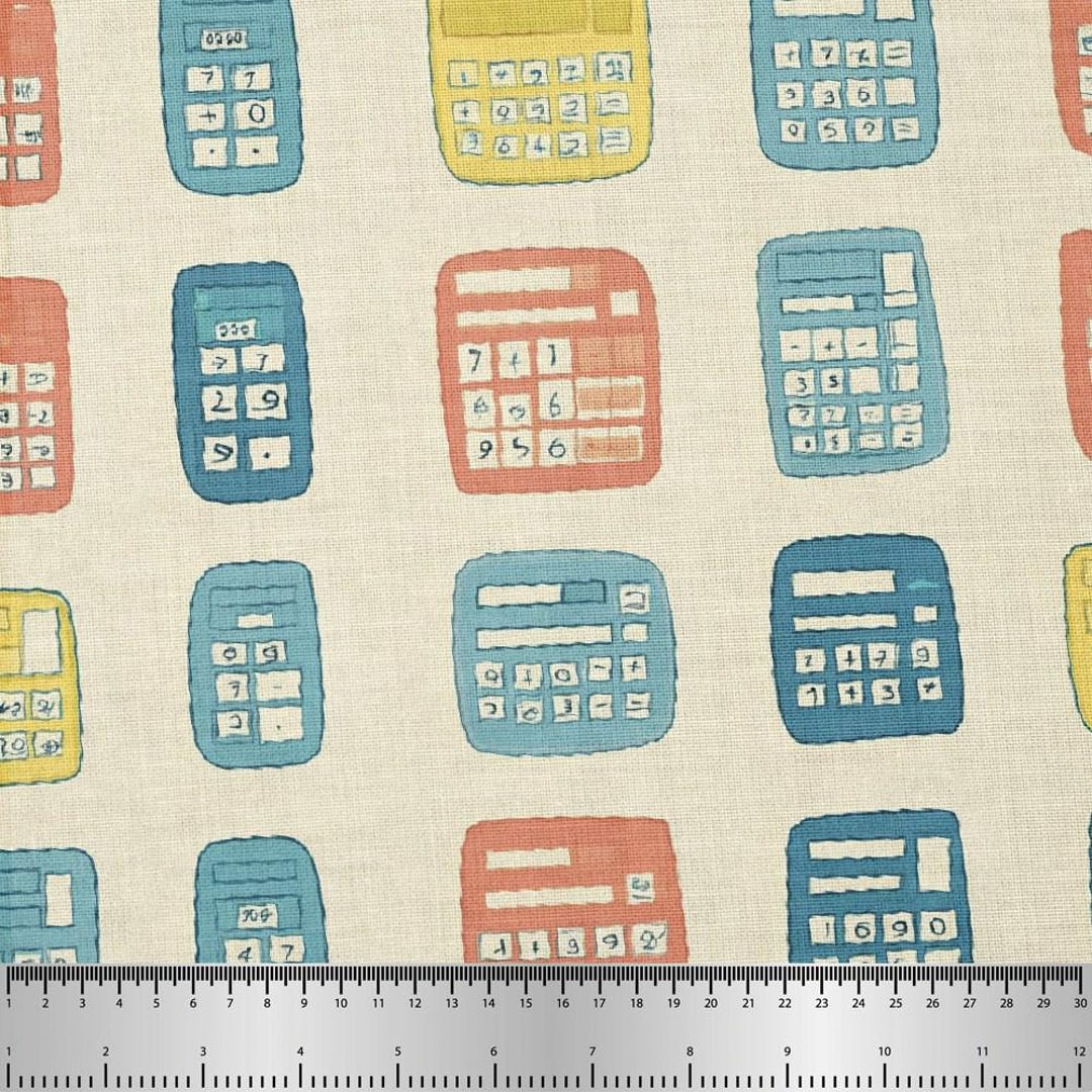 Calculator Pattern Retro Calculator Pattern, Fabric by the Yard, 58 In