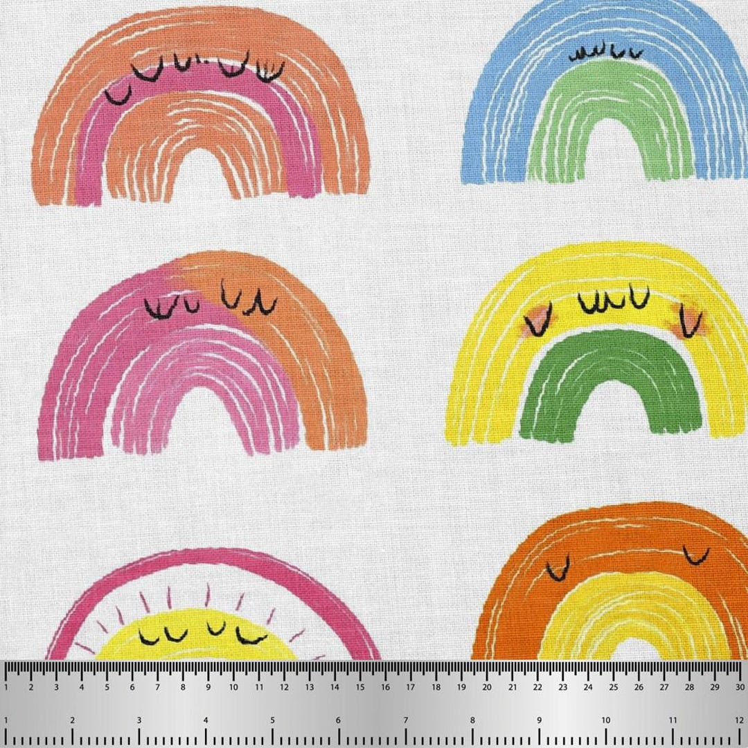 Colorful Rainbow Art Print Pattern, Fabric by the Yard, 58 In