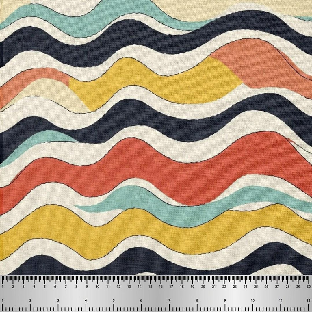 Wave Textile Pattern Modern Wave Pattern, Fabric by the Yard, 58 In