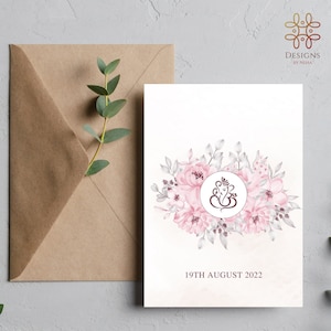 Faire-part de mariage indien moderne hindou Ganesh floral rose | MODÈLE | Téléchargement numérique | Faire-part de mariage Ganesh | Invitation hindoue