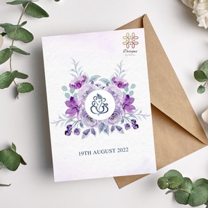 Purple Floral Hindu Ganesh Modern Indian Wedding Invitations | TEMPLATE | Digital Download | Ganesha Wedding Invitation | Hindu Invite