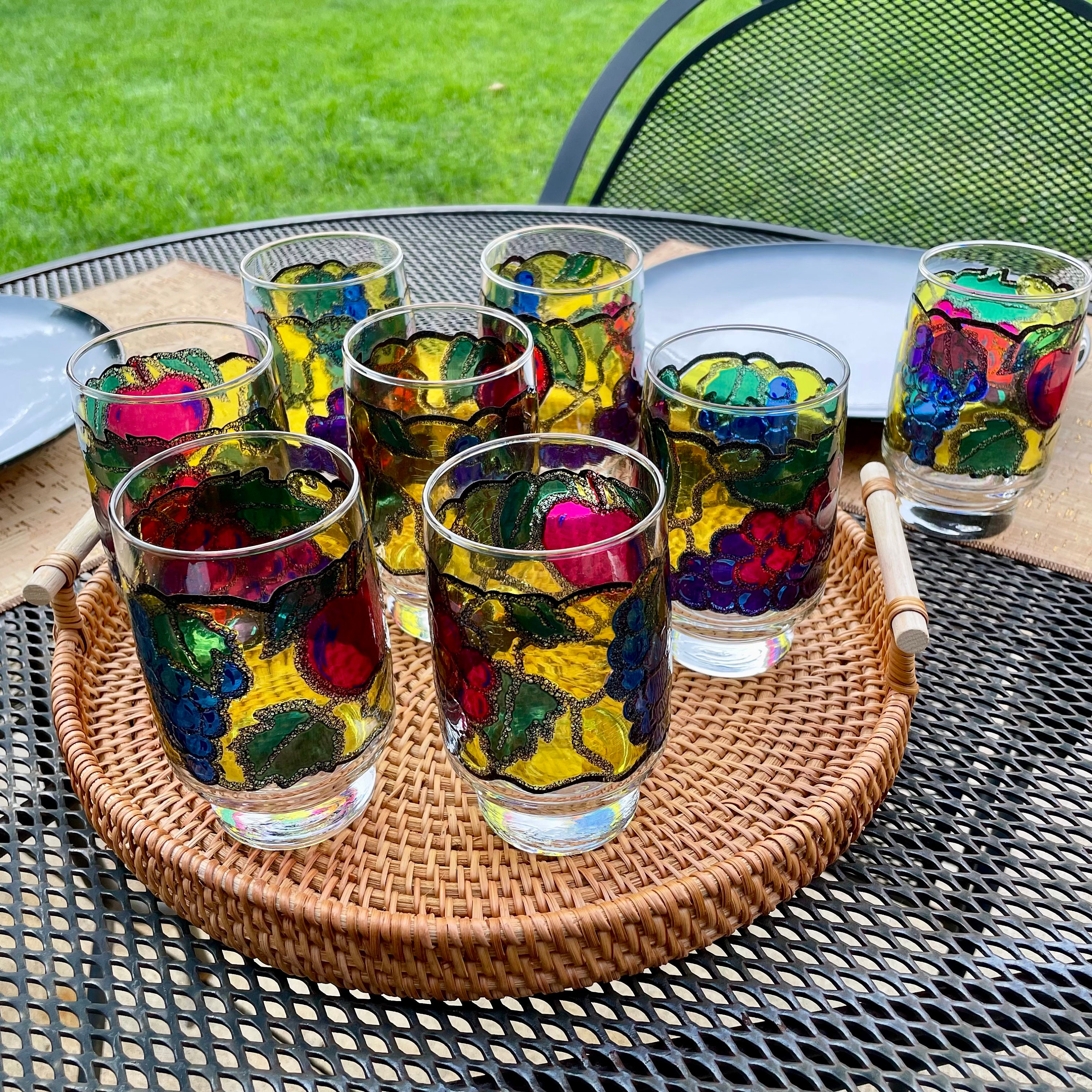 ヴィンテージ Libbey ステンドグラス タンブラー フルーツデザイン 8個