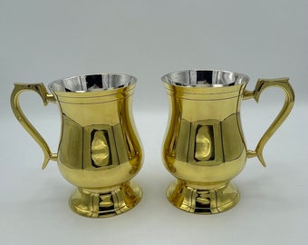 Vintage Pair of Solid Brass Mugs, Tankards, Made in India, very reflective and shiny, His and Hers, Perfect for the Bride and Groom, 1970s