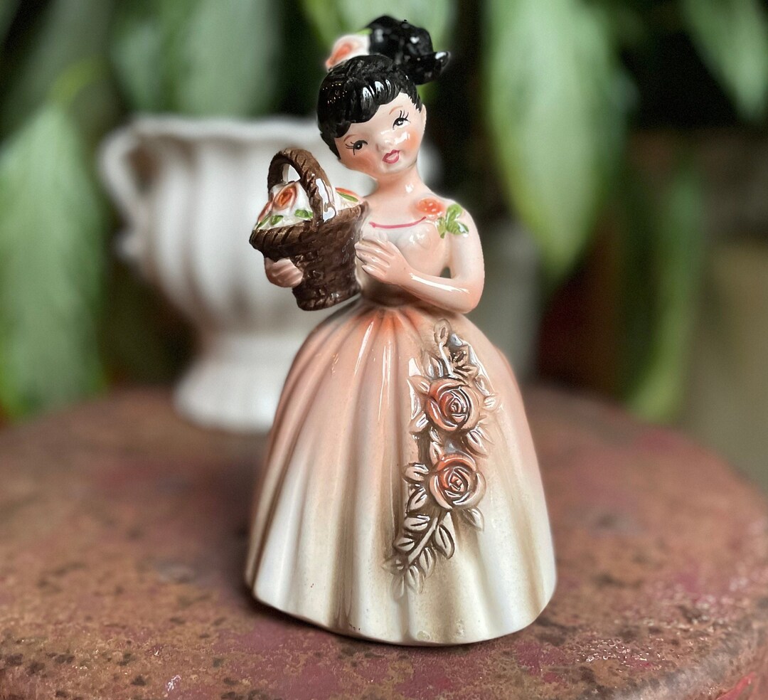 Vintage Girl Figurine Planter Black Ponytail With Basket of Etsy