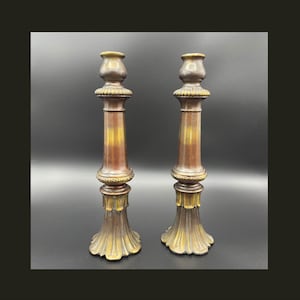 Vintage Pair of 11" Tall Brass/Bronze Candlestick Holders, heavy at 1.5 pounds, from Hallmark Accessories in Toronto, Canada, 1960s