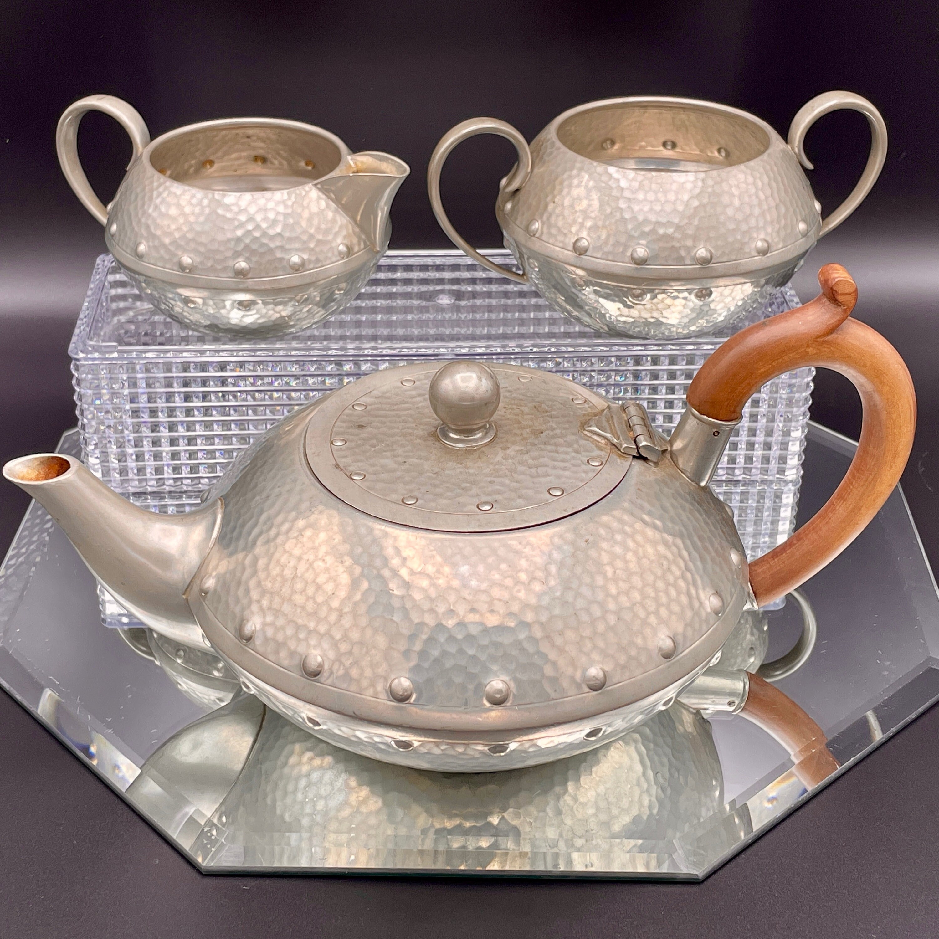 Hand Hammered Pewter Tea Service With Wooden Teapot Handle Etsy