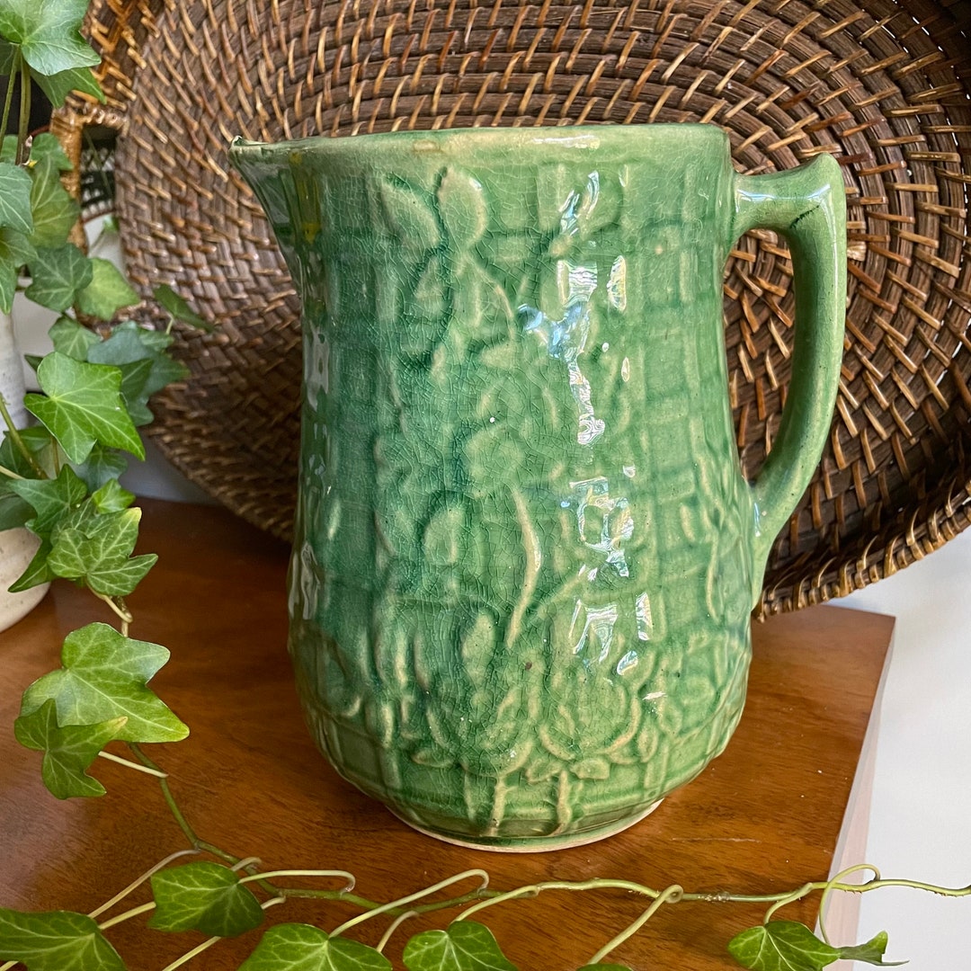 Vintage Green Pottery Pitcher
