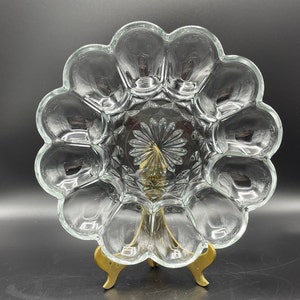 Vintage Devilled Egg Serving Plate, Anchor Hocking Clear Glass, Relish Dish, Egg Platter, Party Plates 1970s, Excellent Condition