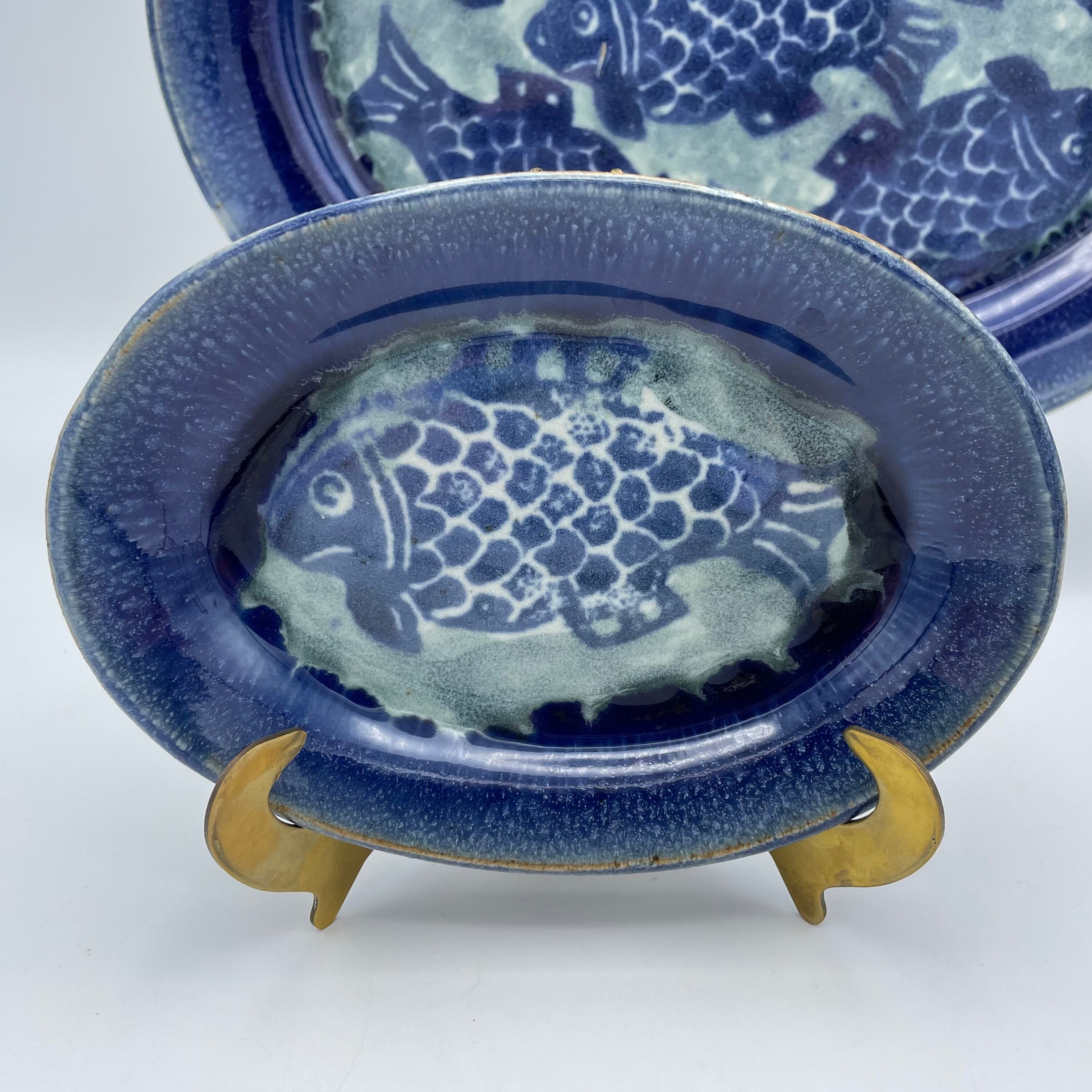 Vintage 3 Piece Set of Blue Fish Plates by Scott Barnim Etsy