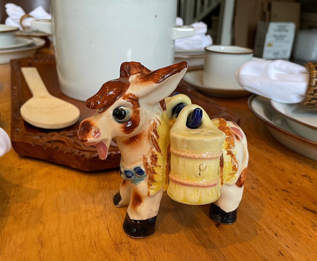 Vintage Donkey Salt and Pepper Shaker Mule With Barrels Etsy