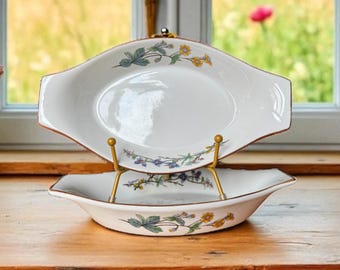 Vintage Woodhill Floral Ramekins: Set of 2 Oval Stoneware Bakeware