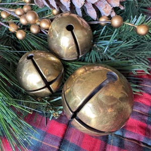 Vintage Brass Sleigh Bells - Set of 3 - Christmas Decor, Horse Harness