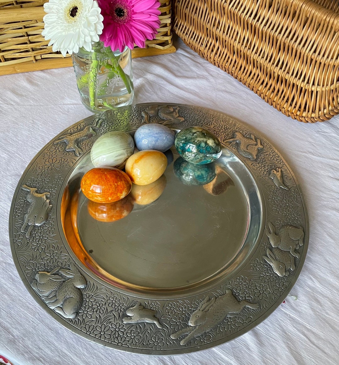 Vintage Arthur Court Easter Bunny Tray, Polished Aluminum, 14