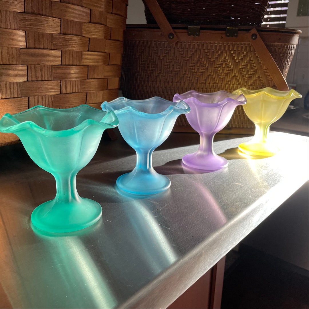 Vintage Dessert Cups Frosted Glass Pedestal Style Set of 4 Etsy