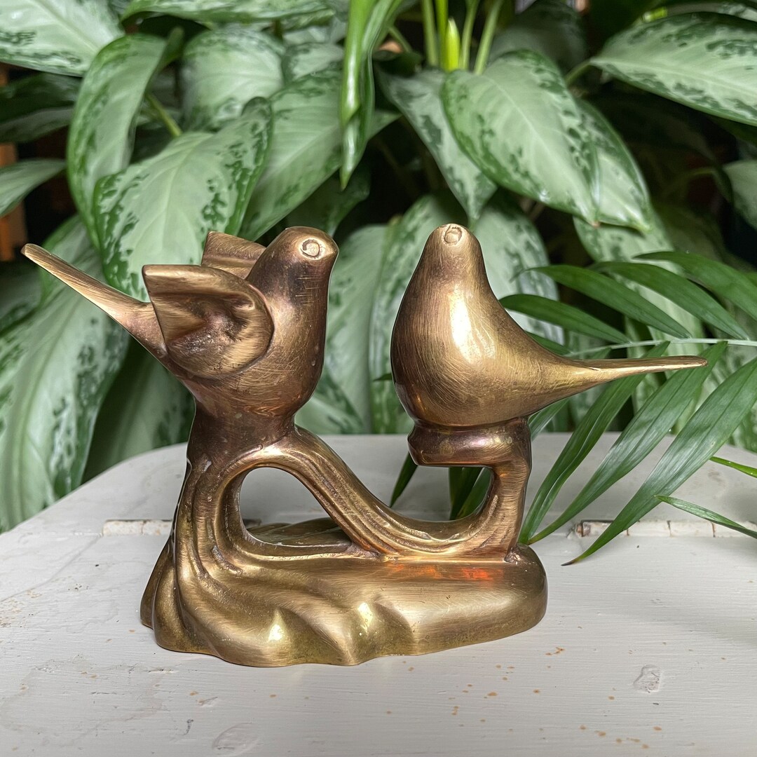 Brass Birds Sculpture, Vintage Bird Figurine, Two Birds on a Branch, Stylized Birds, Great