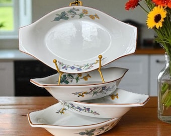 Vintage Woodhill Floral Ramekins: Set of 4 Stoneware Au Gratin Dishes