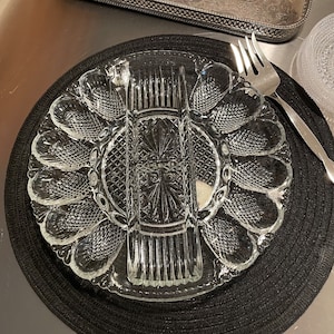 Vintage Devilled Egg Serving Platter Divided with Relish Sections, L. E Smith, Glass Serving Plate, Party Platter, Holiday Party Platter