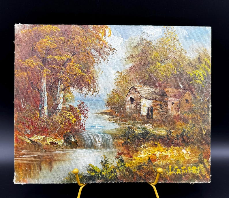 Original Irene Cafieri Fall Landscape Oil Painting on a Wooden Board