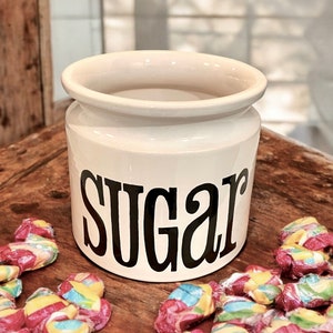 Vintage Graphic Sugar Canister, no lid, T.G. Green Church Gresley Spectrum, England, Ceramic, Typography, Excellent Condition 1970s